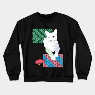 Cat with a walking fish Crewneck Sweatshirt